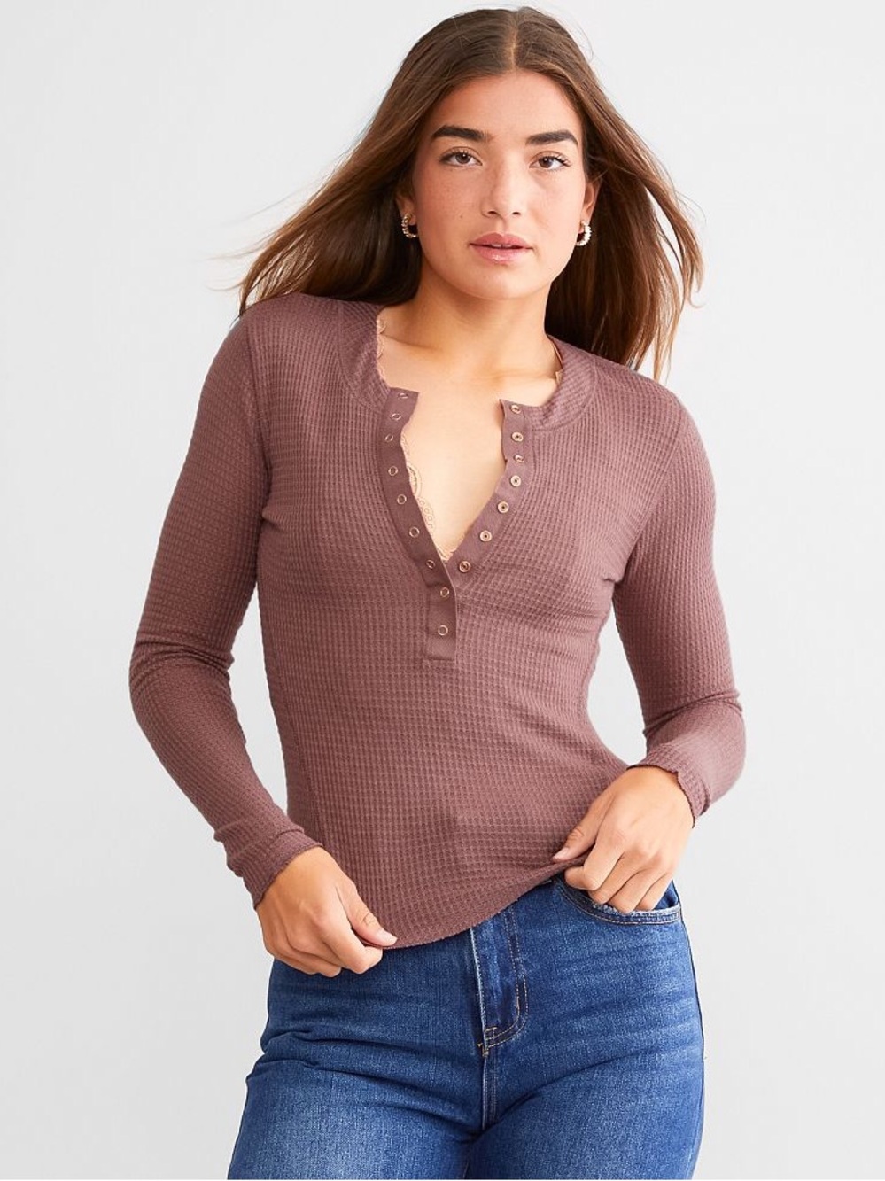 Free People One of the Girls waffle knit Henley
